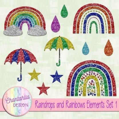 Free design elements in a Raindrops and Rainbows theme