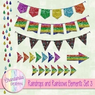 Free design elements in a Raindrops and Rainbows theme