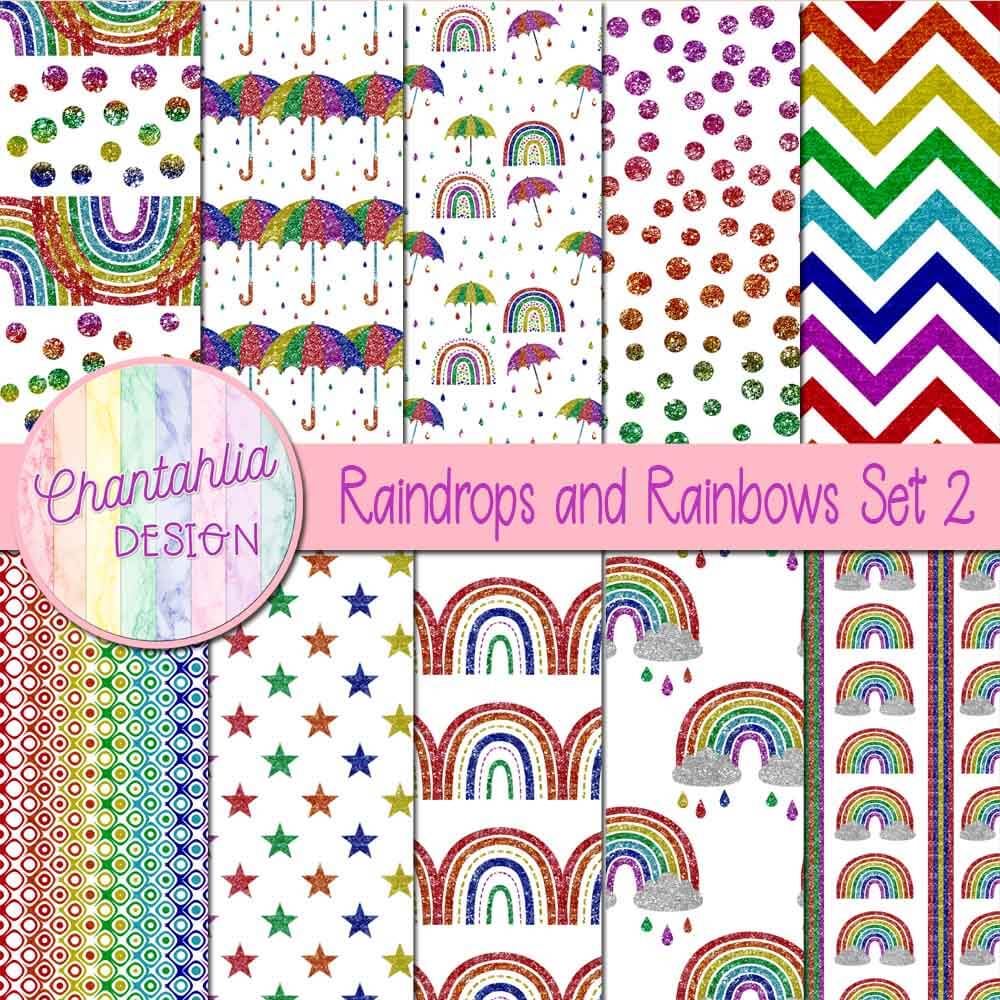 Free digital papers in a Raindrops and Rainbows theme