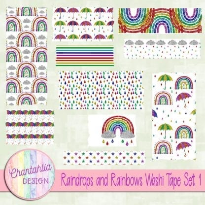 Free washi tape in a Raindrops and Rainbows theme
