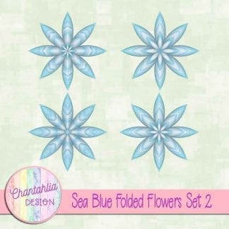 Free sea blue folded flowers embellishments