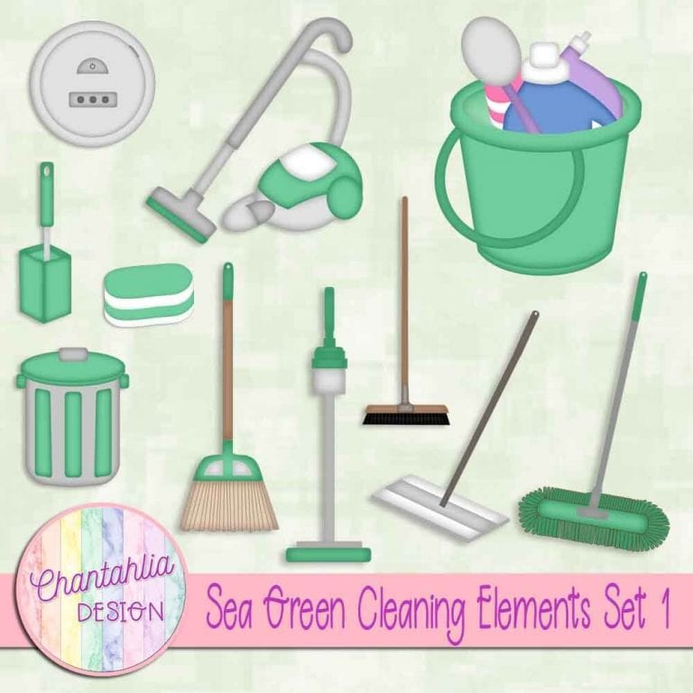 Free Cleaning Design Elements in Sea Green for Digital Scrapbooking