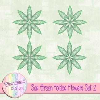 Free sea green folded flowers embellishments