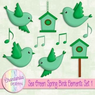 Free sea green spring birds design elements