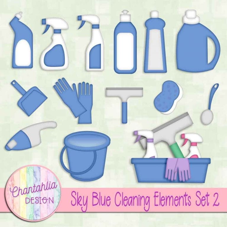 Free Cleaning Design Elements in Sky Blue for Digital Scrapbooking
