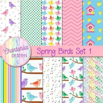 Free digital papers in a Spring Birds theme