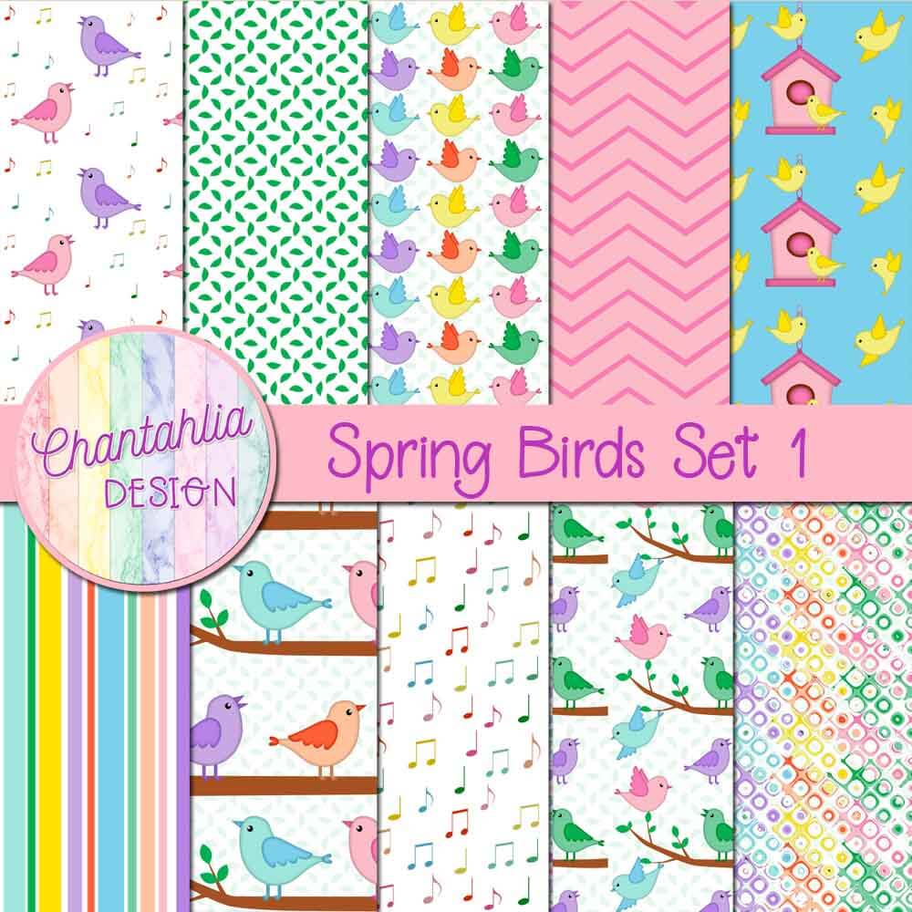 Free digital papers in a Spring Birds theme