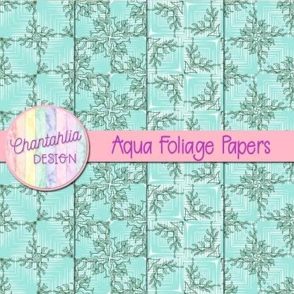 Free aqua digital papers with foliage designs