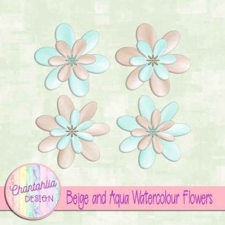free beige and aqua watercolour flowers