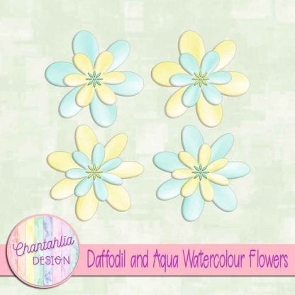 free daffodil and aqua watercolour flowers