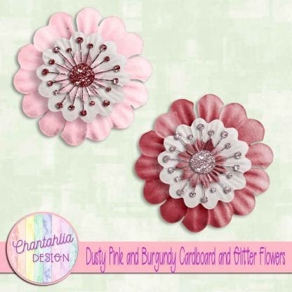 free dusty pink and burgundy cardboard and glitter flowers