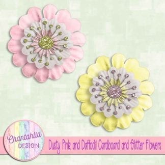 free dusty pink and daffodil cardboard and glitter flowers