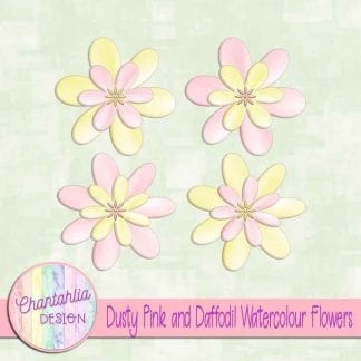 free dusty pink and daffodil watercolour flowers