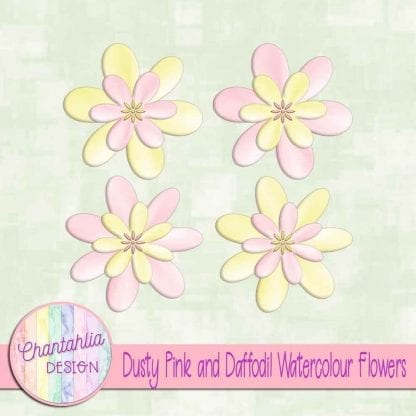 free dusty pink and daffodil watercolour flowers