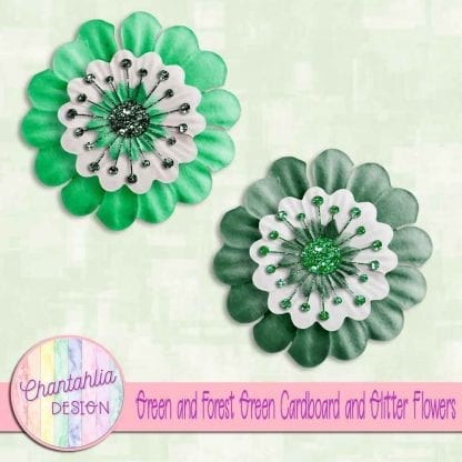 free green and forest green cardboard and glitter flowers