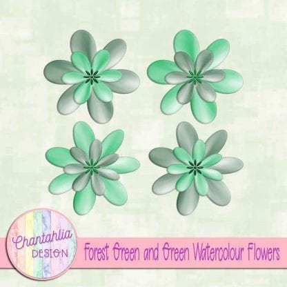 free green and forest green watercolour flowers