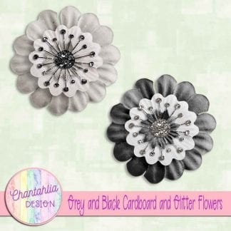 free grey and black cardboard and glitter flowers