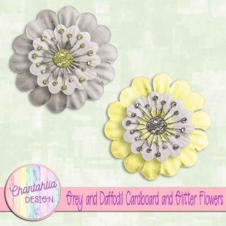 free grey and daffodil cardboard and glitter flowers