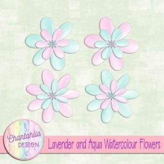 free lavender and aqua watercolour flowers