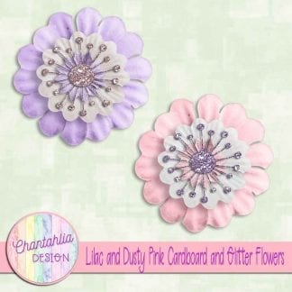 free lilac and dusty pink cardboard and glitter flowers