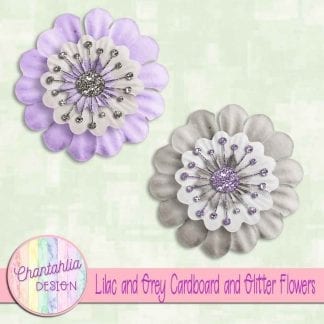 free lilac and grey cardboard and glitter flowers