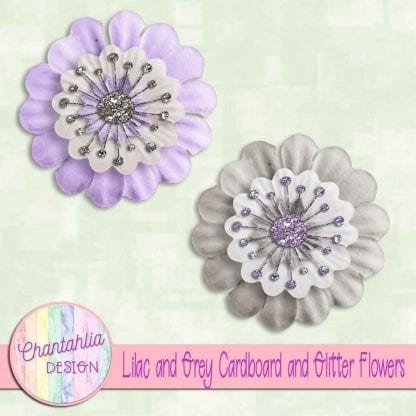 free lilac and grey cardboard and glitter flowers