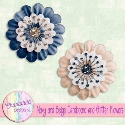 free navy and beige cardboard and glitter flowers