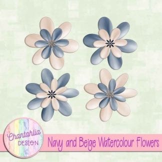 free navy and beige watercolour flowers