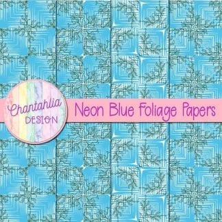 Free neon blue digital papers with foliage designs