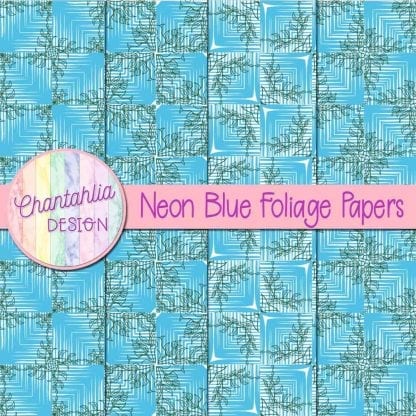Free neon blue digital papers with foliage designs