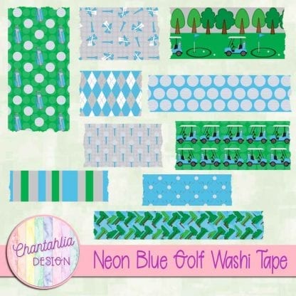 Free washi tape in a Neon Blue Golf theme