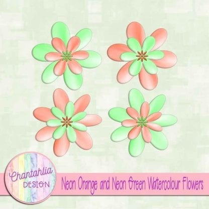 free neon orange and neon green watercolour flowers
