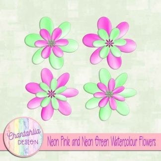 free neon pink and neon green watercolour flowers