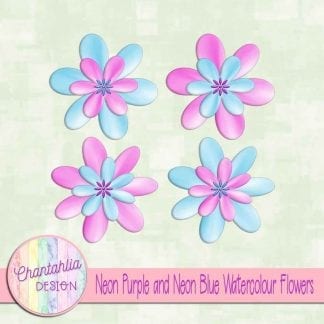 free neon purple and neon blue watercolour flowers