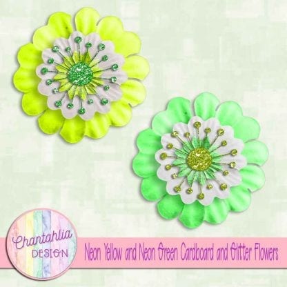 free neon yellow and neon green cardboard and glitter flowers