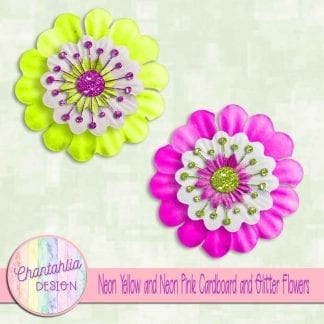free neon yellow and neon pink cardboard and glitter flowers
