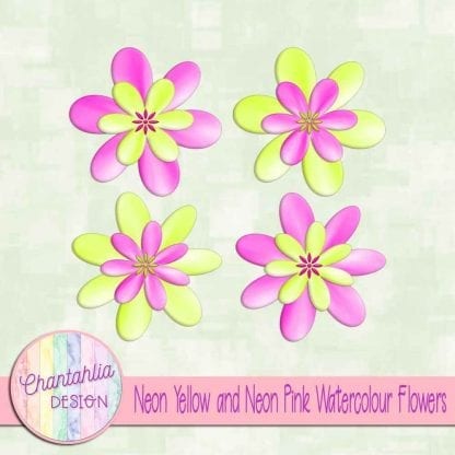 free neon yellow and neon pink watercolour flowers