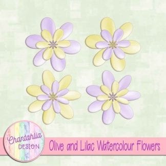 free olive and lilac watercolour flowers