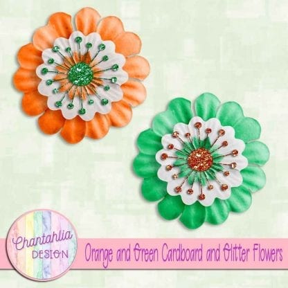 free orange and green cardboard and glitter flowers