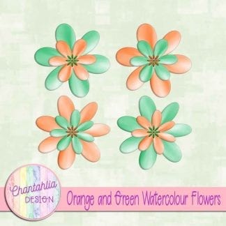 free orange and green watercolour flowers