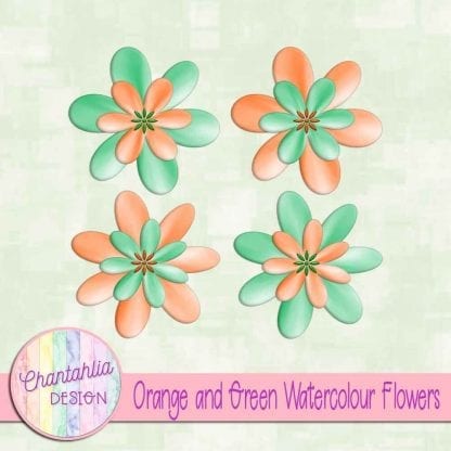 free orange and green watercolour flowers