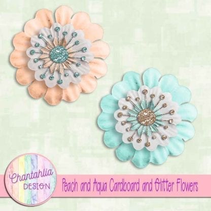 free peach and aqua cardboard and glitter flowers