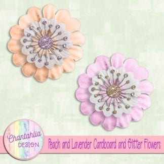free peach and lavender cardboard and glitter flowers