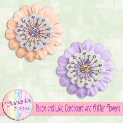 free peach and lilac cardboard and glitter flowers