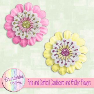free pink and daffodil cardboard and glitter flowers