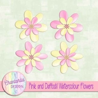free pink and daffodil watercolour flowers