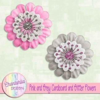 free pink and grey cardboard and glitter flowers