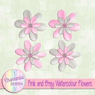 free pink and grey watercolour flowers