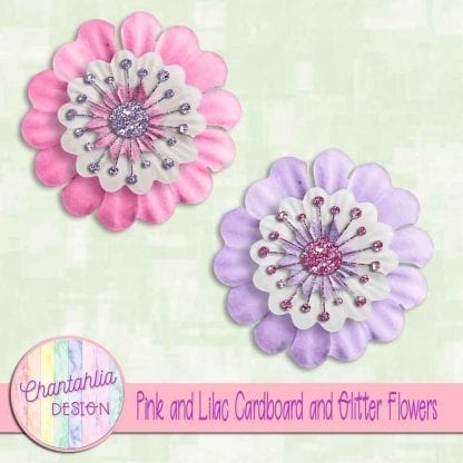 free pink and lilac cardboard and glitter flowers