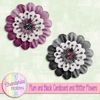 free plum and black cardboard and glitter flowers